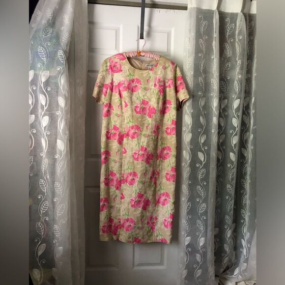 Jessica London Dress Cottagecore Floral 16WT Plus Sz Midi Linen Blend - Picture 3 of 9